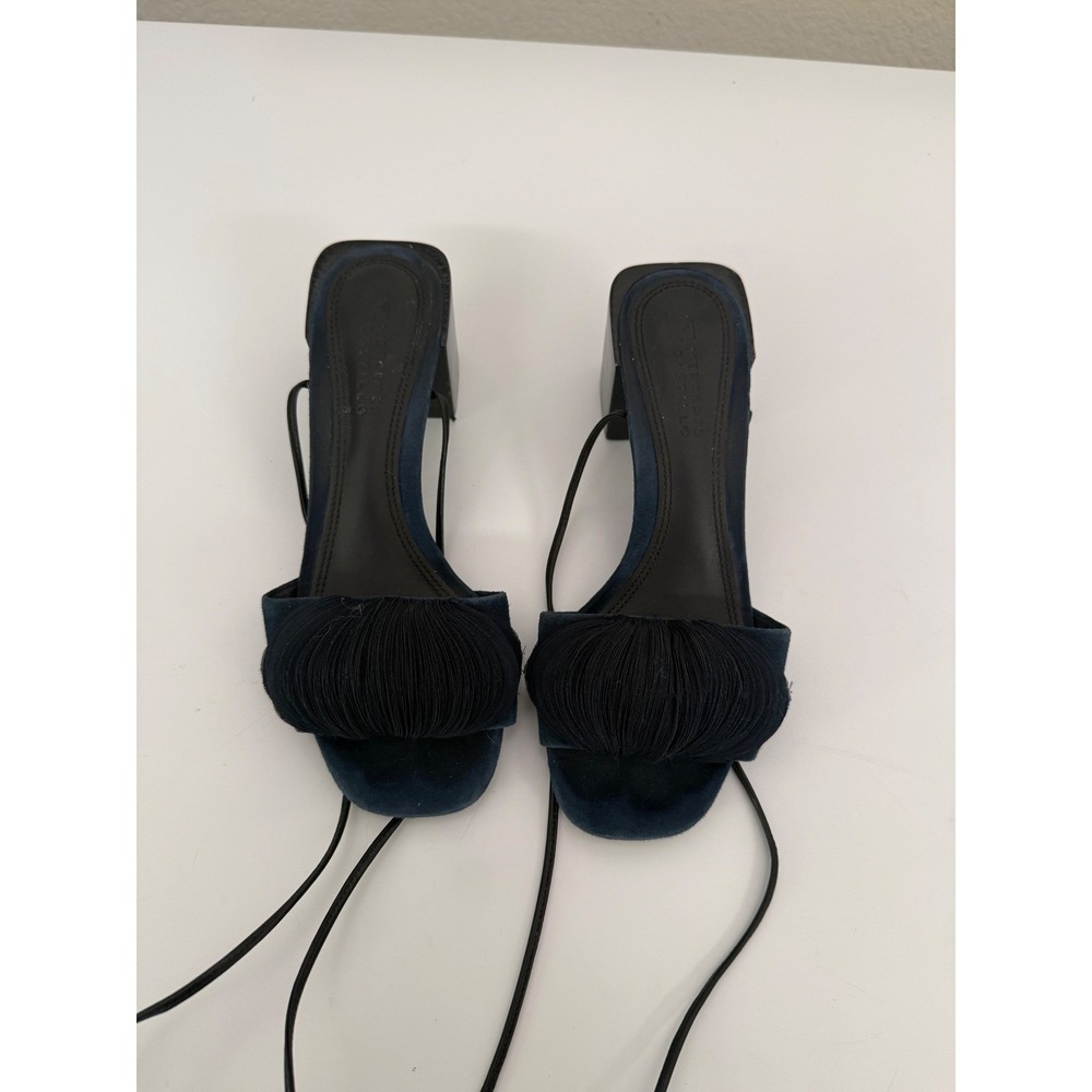 Mercedes Castillo Navy Suede Pleated Wrap Block Heel Sandals women Size 5 / 35